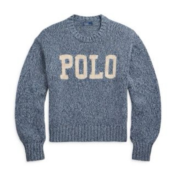 NWT Polo Ralph Lauren Logo Intarsia Pullover in Denim Marl - Small - Picture 2 of 8